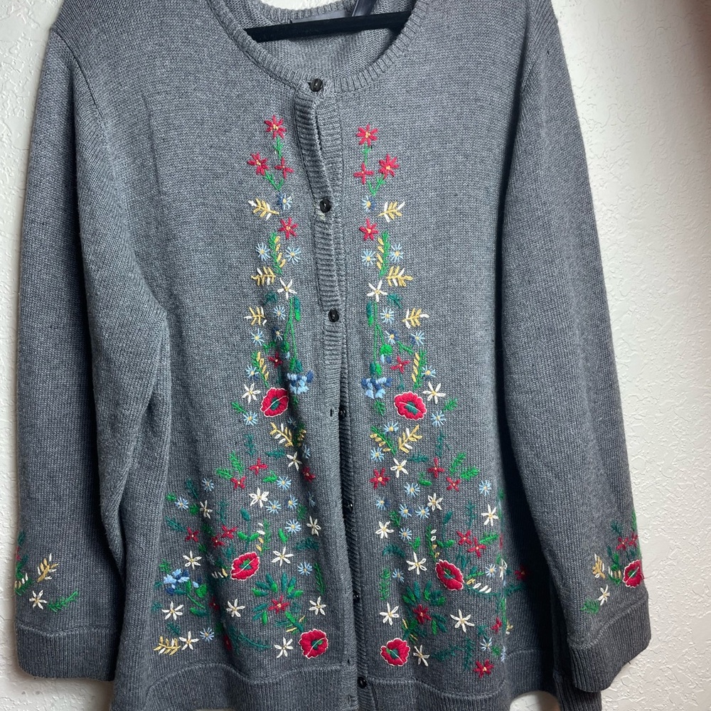 Liz Clairborne Vintage Floral Embroidered Cardigan Sz 2X